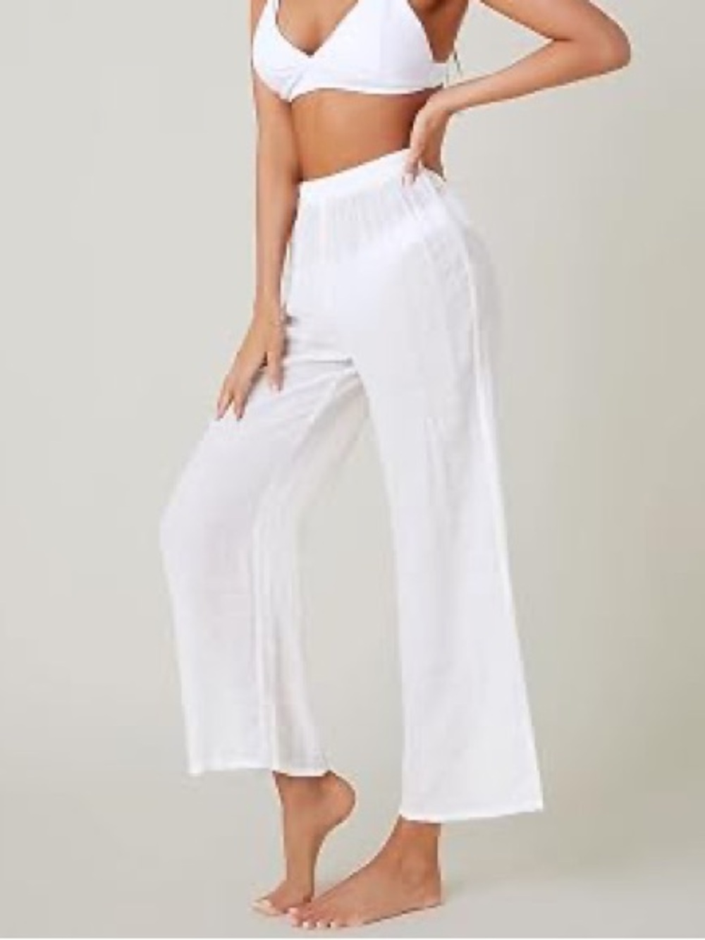 Shein Wide Leg White Pull On Beach Lounge Pants